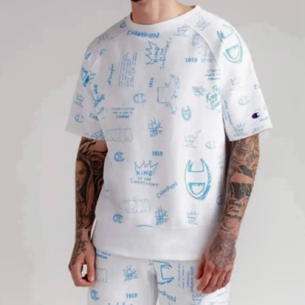 Champion Men's REVERSE WEAVE SCRIBBLE CUT OFF SWEATSHIRT